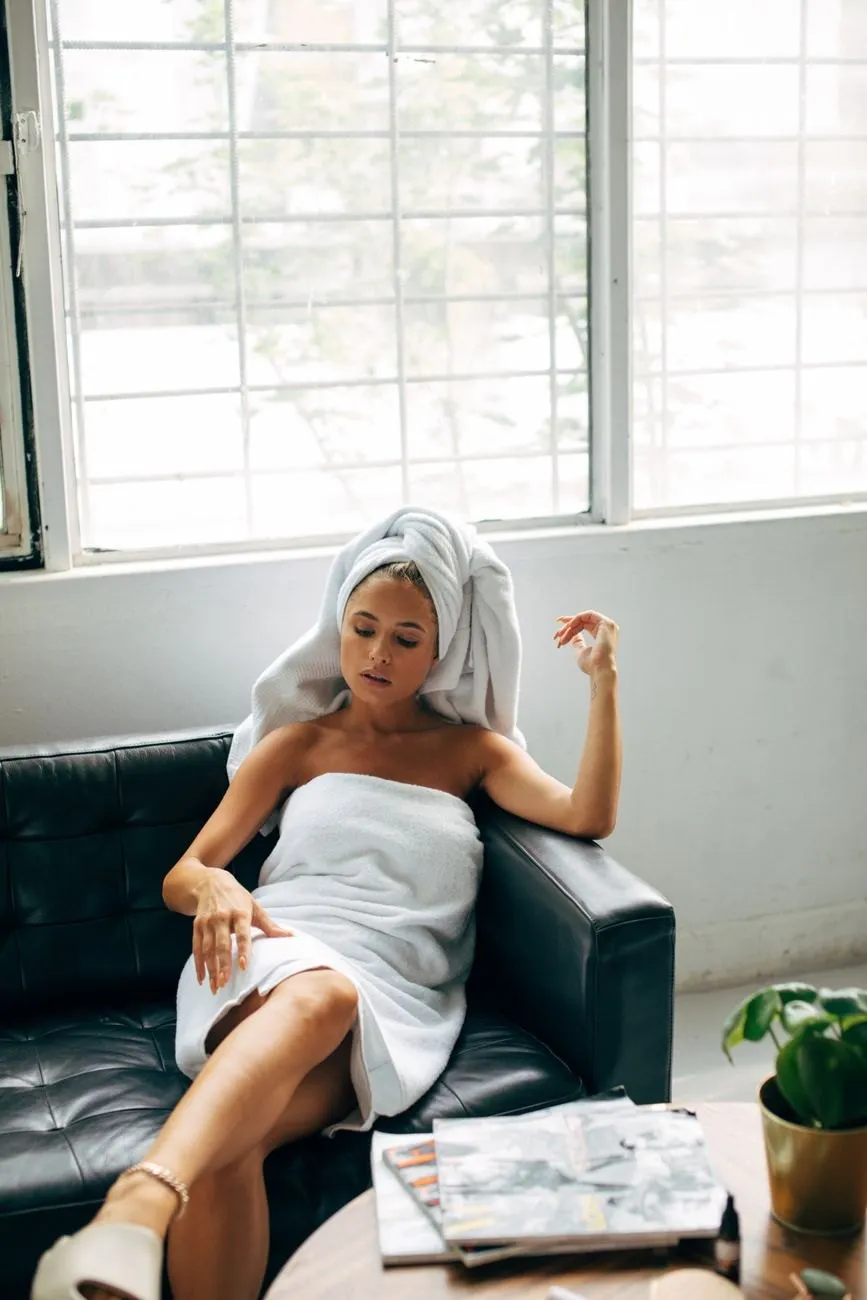 A relaxed, post-treatment wellness moment in soft natural light